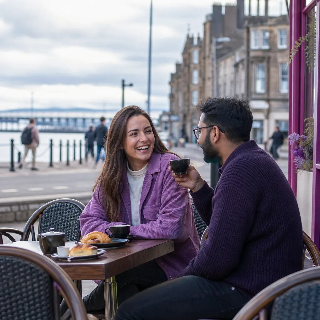 Visitors outside V&A Dundee beside the River Tay