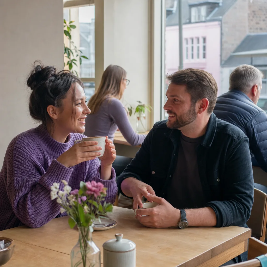 Coffee cups on a table during a relaxed first date